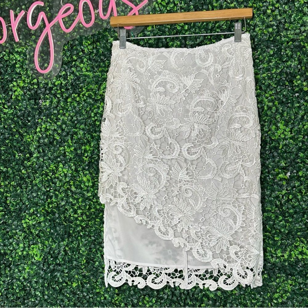 Guess Lace Asymmetrical Eyelet White Floral Midi Skirt Sz 6